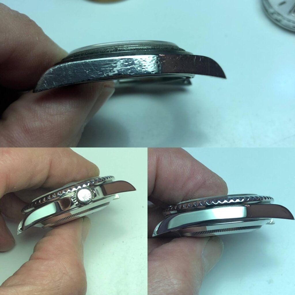 Before and after luxury watch cosmetic intervention